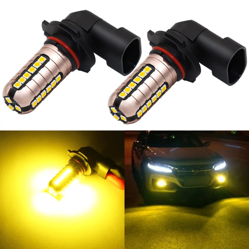 PHINLION H10 9140 9145 Yellow LED Fog Light Bulbs 3000 Lumens Super Bright 3030 27-SMD 9040 9045 9055 9155 LED Bulb Replacement for DRL or Fog Lamps, Golden Yellow - Image 1